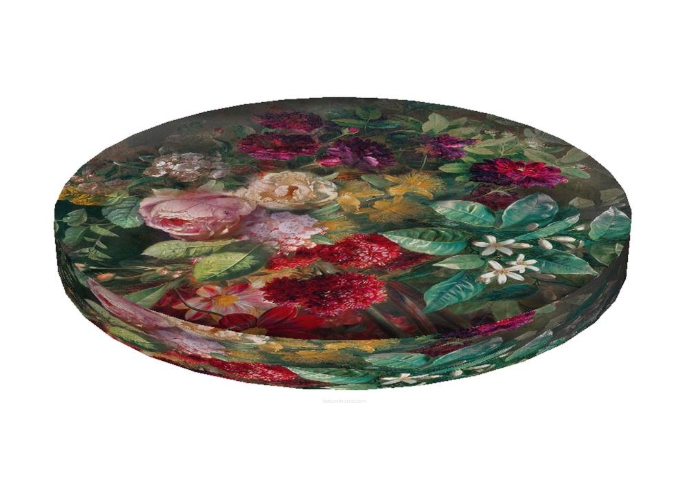 Poduszka na krzesło okrągła welurowa dekoracyjna 40 cm w kwiaty